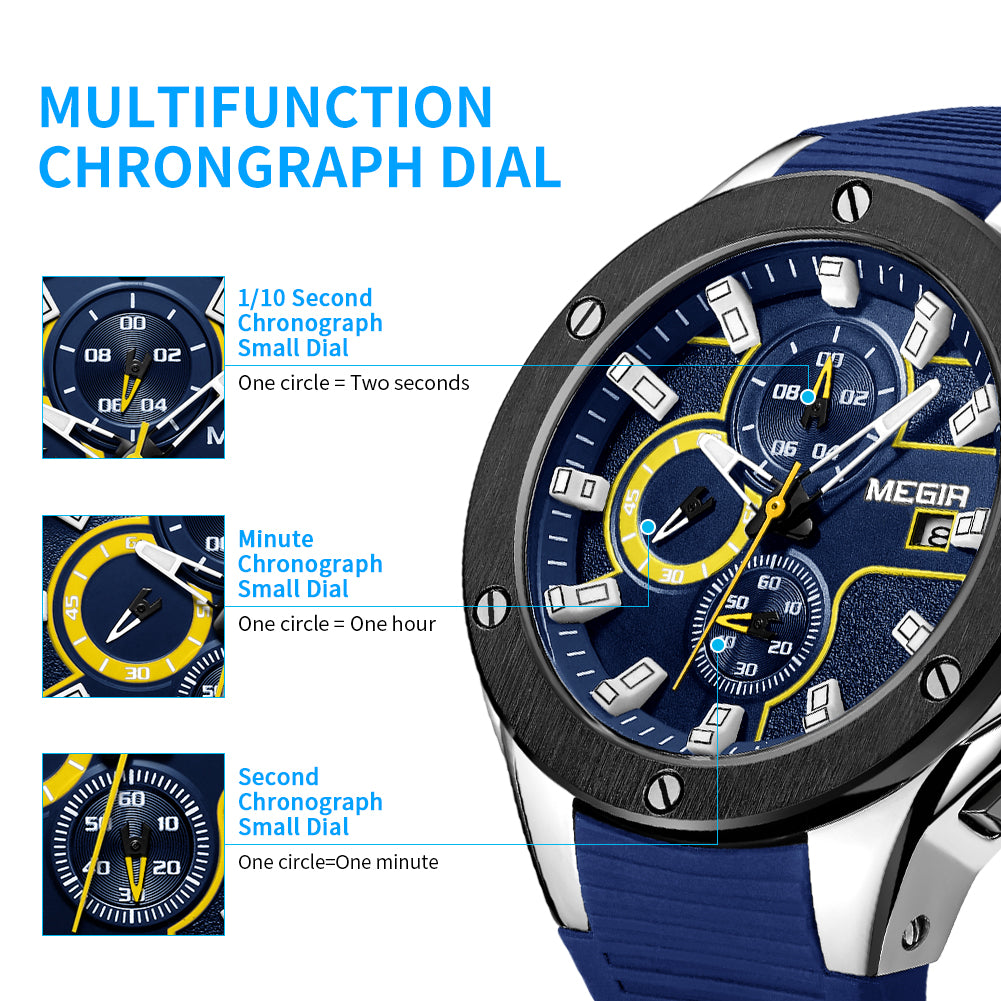 MEGIR Men Sport Military Watch Luxury Luminous Chronograph Quartz Watches Clock Calendar Waterproof Wristwatch Relogio Masculino