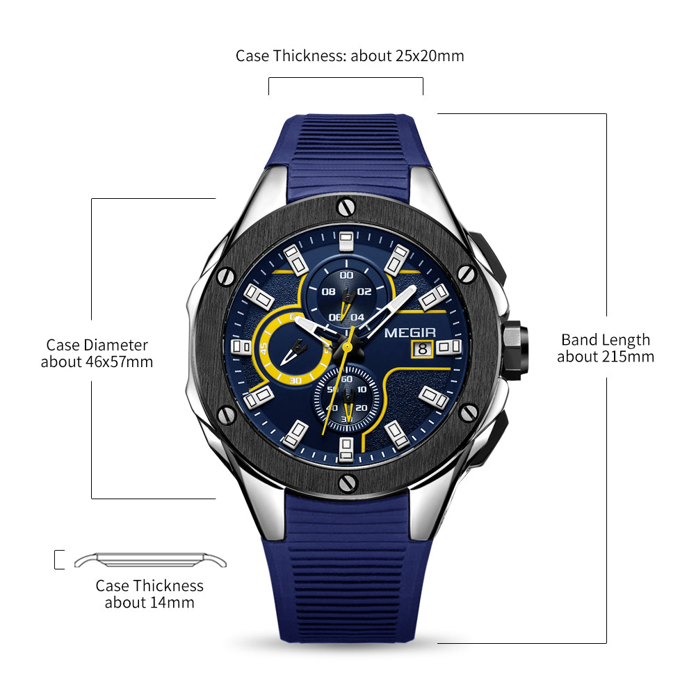 MEGIR Men Sport Military Watch Luxury Luminous Chronograph Quartz Watches Clock Calendar Waterproof Wristwatch Relogio Masculino