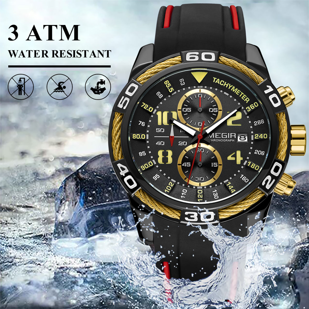 MEGIR Fashion Sports Watches for Mens Luxury Quartz Casual Wristwatch Relogio Masculino Man Chronograph Silicone Strap Clock
