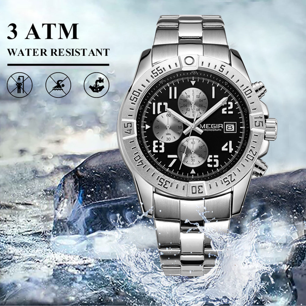 MEGIR Men's Business Quartz Watches Top Luxury Brand Casual Wristwatch Waterproof Date Clock Stainless Steel Man Chronograph