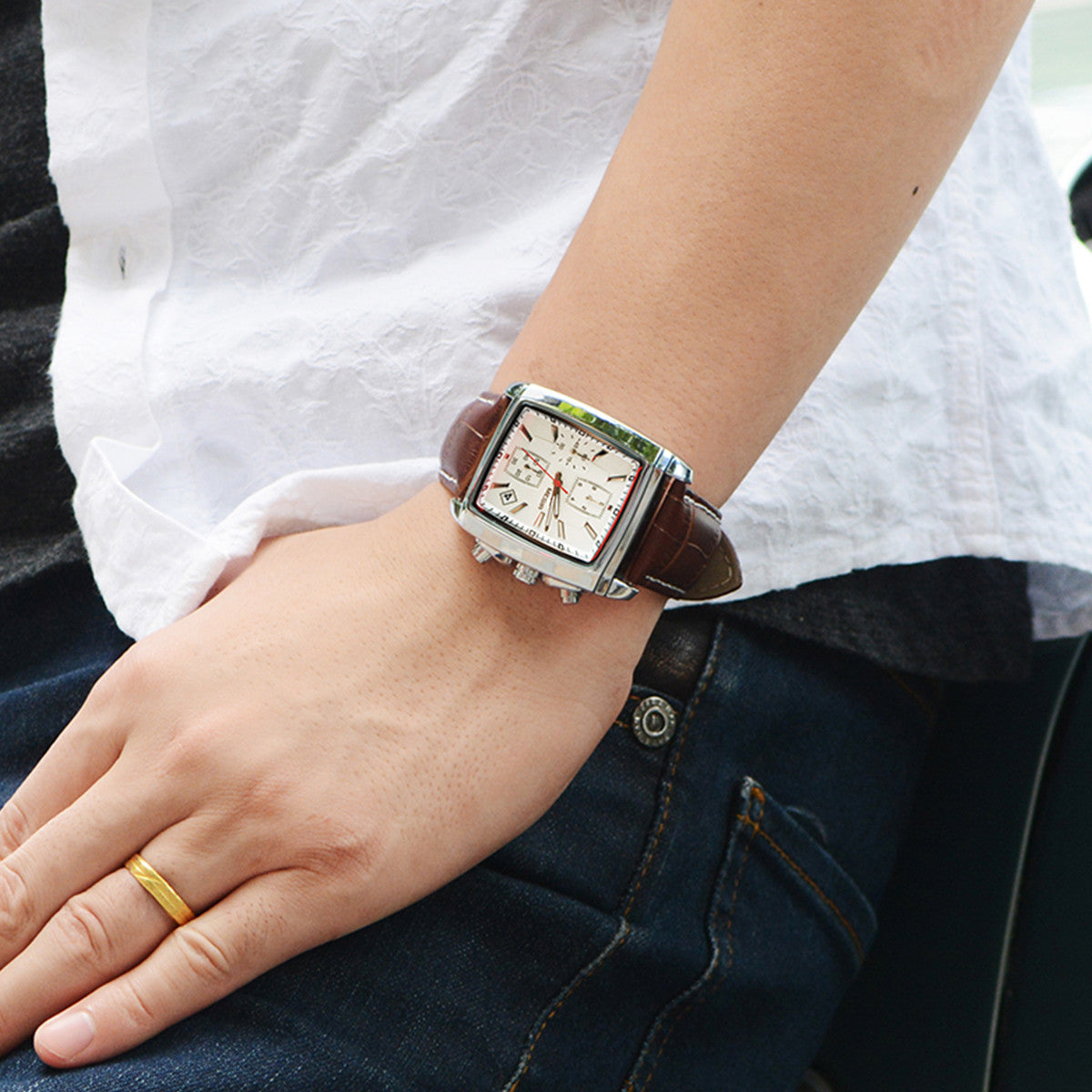 MEGIR Watch Men Business Wristwatch Rectangle Quartz Military Watches Waterproof Luminous Leather Casual Moda Clock Reloj Hombre