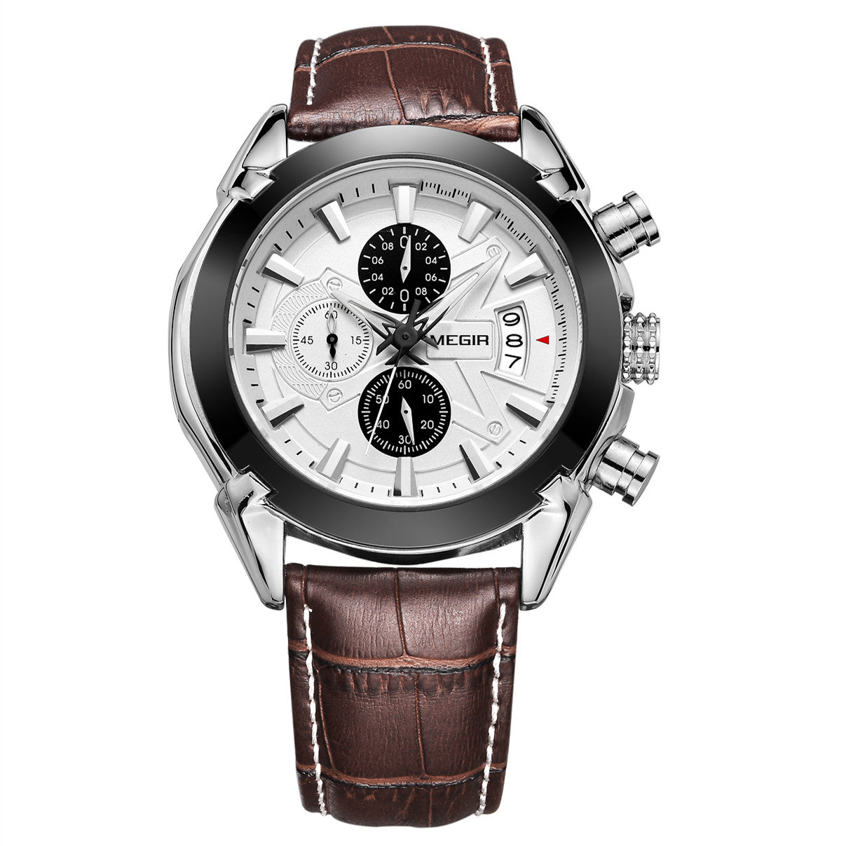 MEGIR Men Watches Original Fashion Leather Quartz Wristwatch Top Brand Military Chronograph Big Dial Sports Clock Reloj Hombre