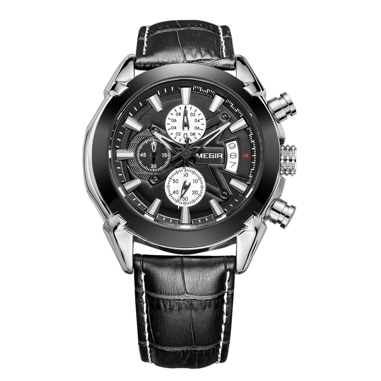 MEGIR Men Watches Original Fashion Leather Quartz Wristwatch Top Brand Military Chronograph Big Dial Sports Clock Reloj Hombre