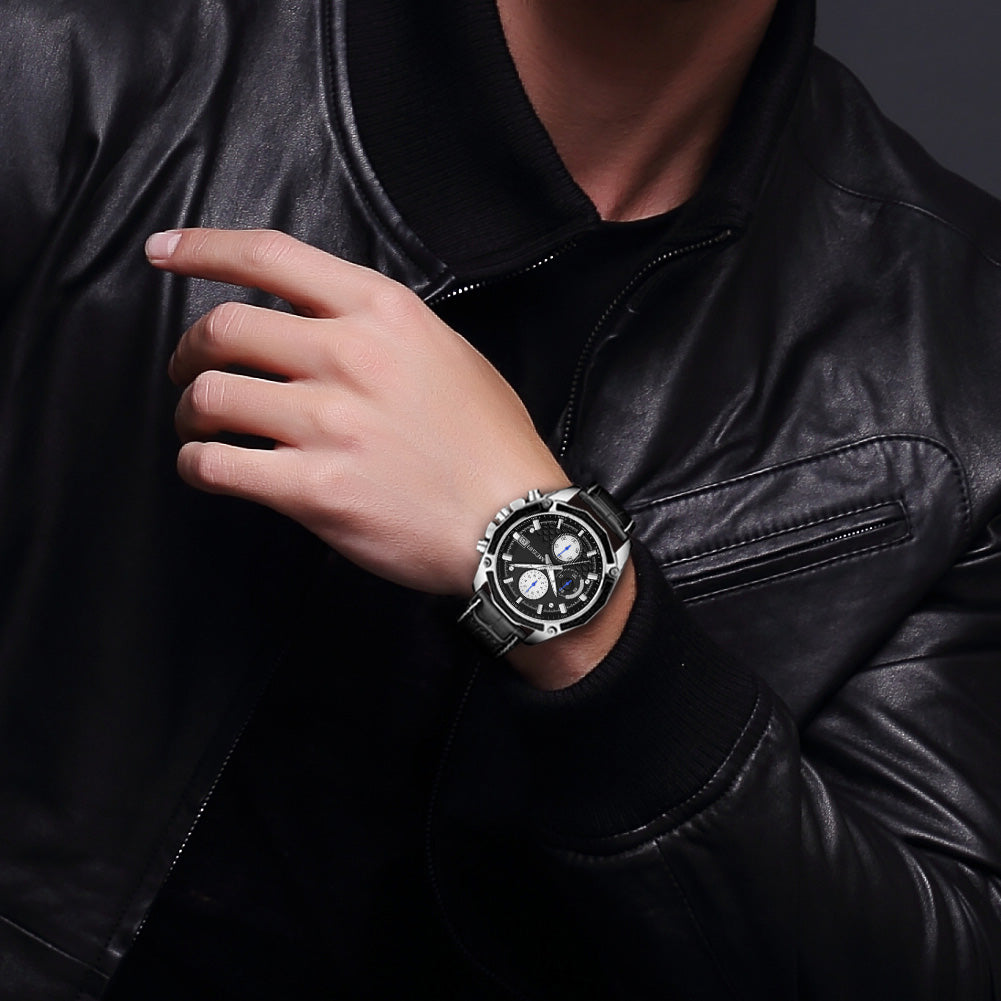 MEGIR Fashion Luxury Sport Watches Luxury Brand Waterproof Leather Chronograph Quartz Military Wristwatch Clock for Men 2015
