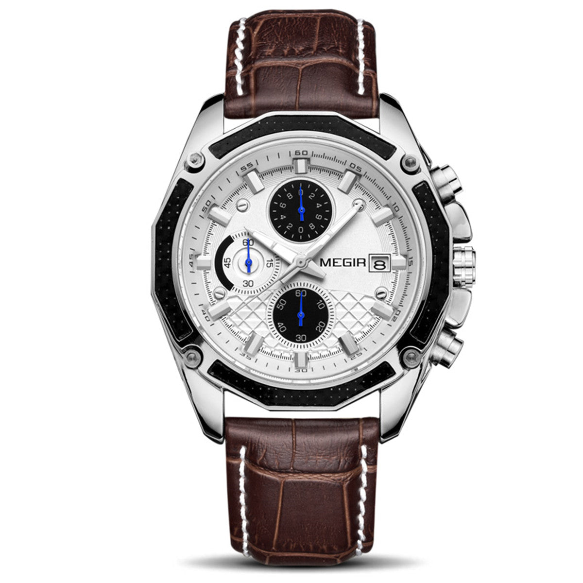 MEGIR Fashion Luxury Sport Watches Luxury Brand Waterproof Leather Chronograph Quartz Military Wristwatch Clock for Men 2015