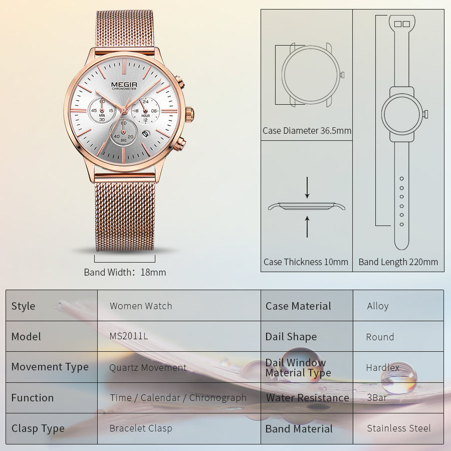 MEGIR Brand Luxury Women Watches Fashion Quartz Ladies Watch Sport Relogio Feminino Wristwatch Waterproof Dress Clock 2011
