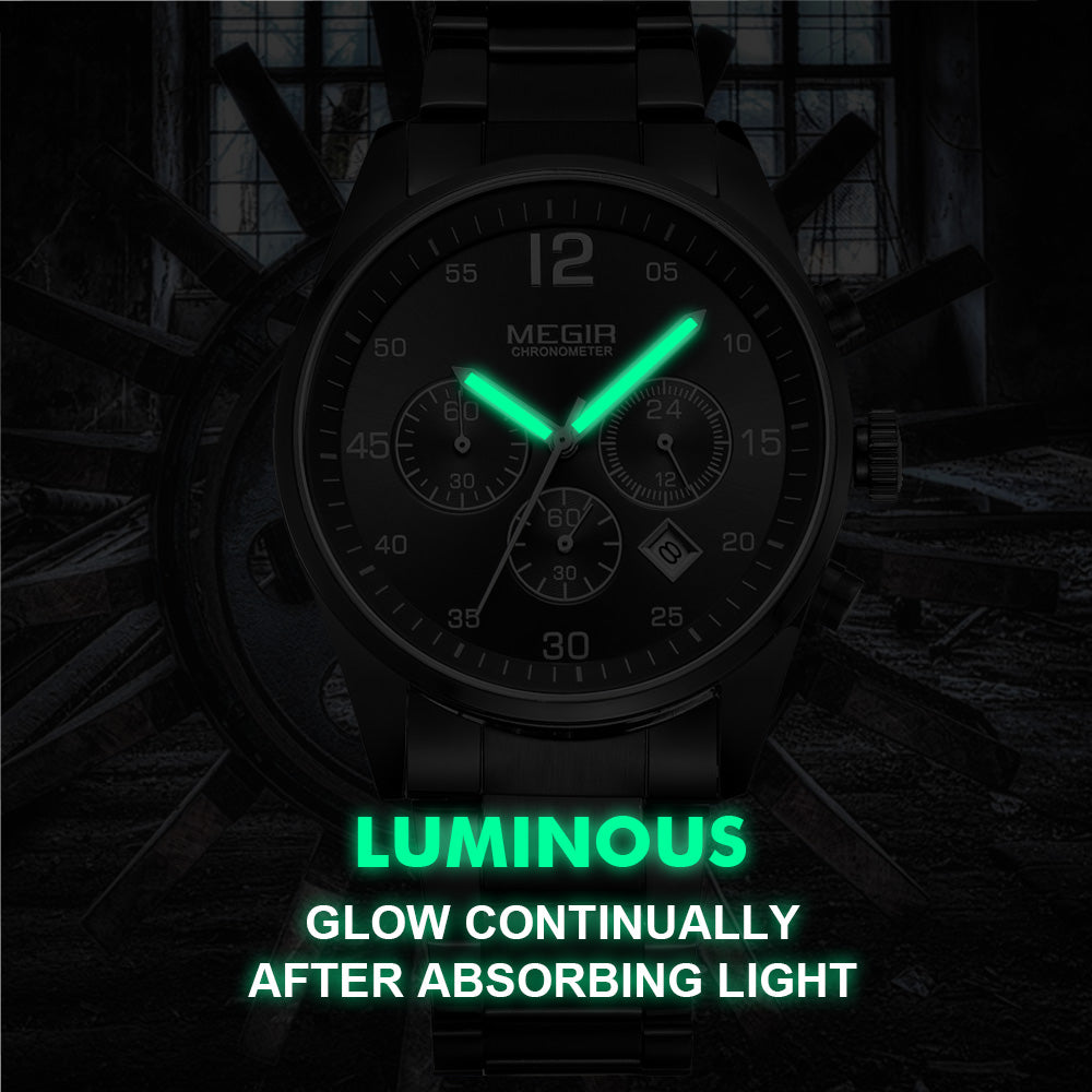 MEGIR Fashion Men Watches Luxury Stainless Steel Business Wristwatch Waterproof Date Quartz Man Clock Relogio Masculino