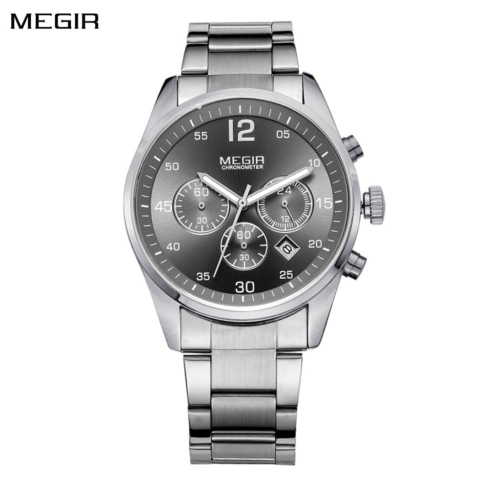 MEGIR Fashion Men Watches Luxury Stainless Steel Business Wristwatch Waterproof Date Quartz Man Clock Relogio Masculino