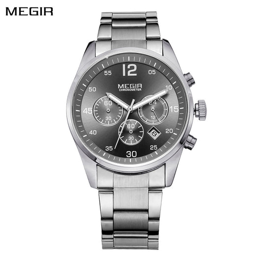 MEGIR Fashion Men Watches Luxury Stainless Steel Business Wristwatch Waterproof Date Quartz Man Clock Relogio Masculino