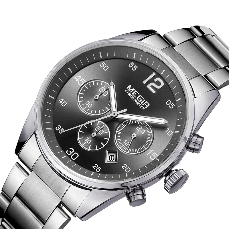 MEGIR Fashion Men Watches Luxury Stainless Steel Business Wristwatch Waterproof Date Quartz Man Clock Relogio Masculino
