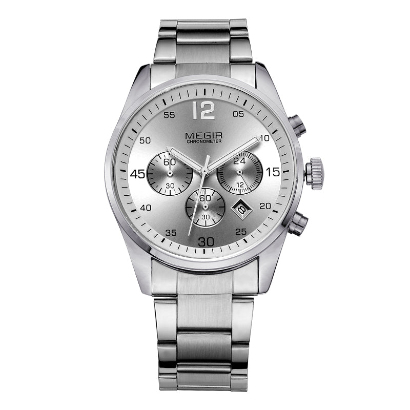 MEGIR Fashion Men Watches Luxury Stainless Steel Business Wristwatch Waterproof Date Quartz Man Clock Relogio Masculino