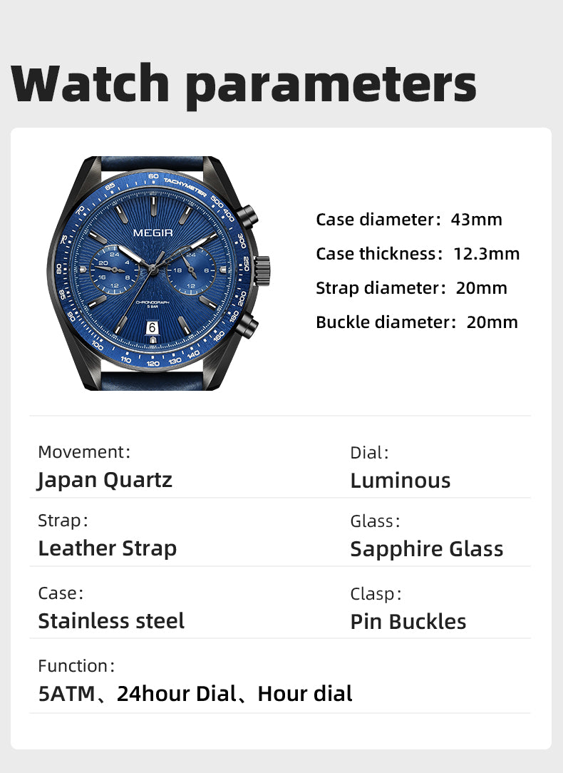 MEGIR Fashion Quartz Watch for Men Top Brand Luxury Sport Military Wristwatch Leather Strap Date Casual Clock Reloj Hombre 8407