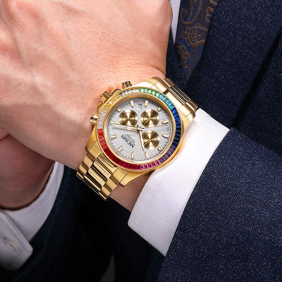 MEGIR Mens Watches Top Brand Luxury Business Wristwatches Stainless Steel Waterproof Date Quartz Chronograph Reloj Hombre 8410