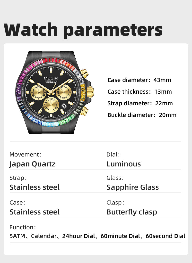 MEGIR Mens Watches Top Brand Luxury Business Wristwatches Stainless Steel Waterproof Date Quartz Chronograph Reloj Hombre 8410