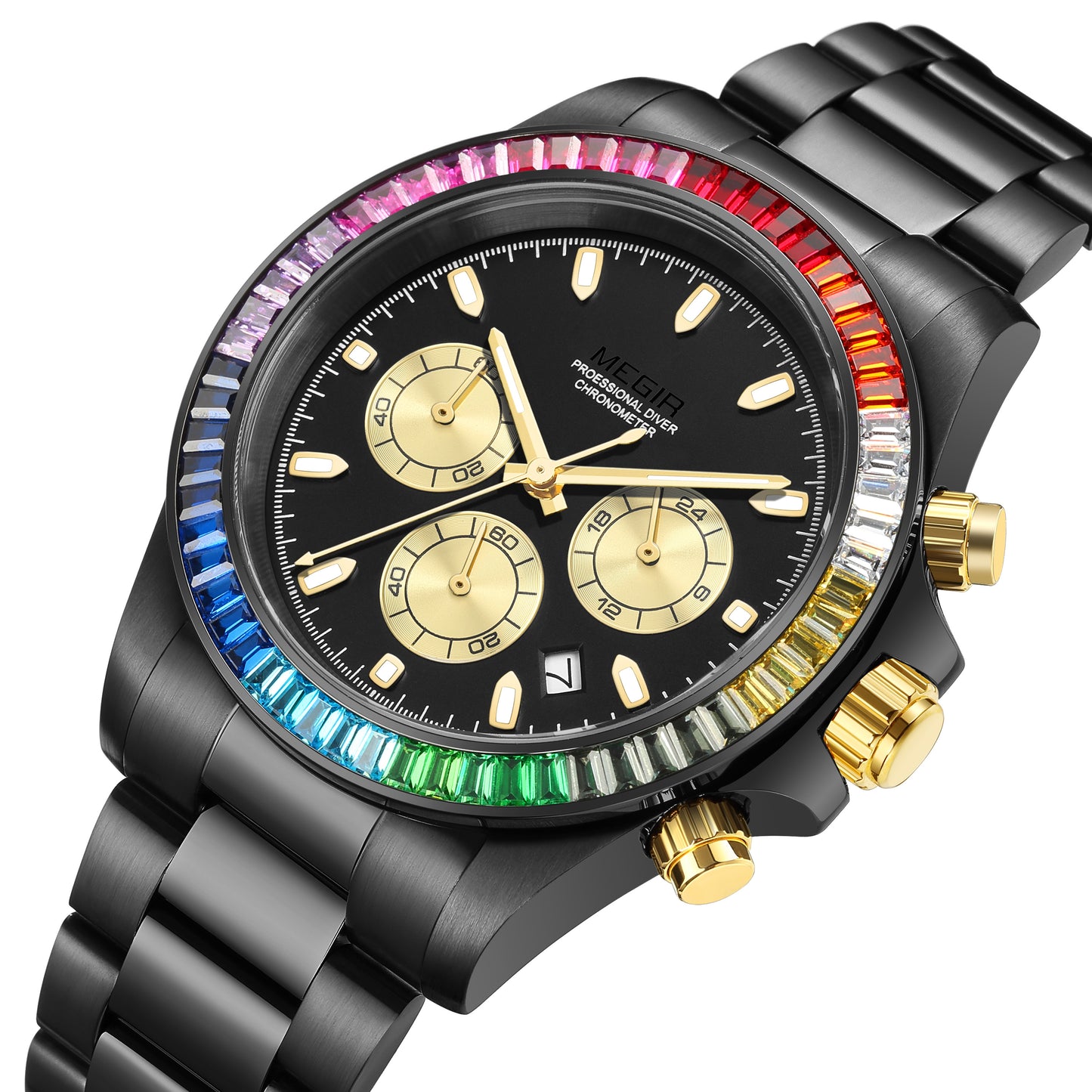 MEGIR Mens Watches Top Brand Luxury Business Wristwatches Stainless Steel Waterproof Date Quartz Chronograph Reloj Hombre 8410