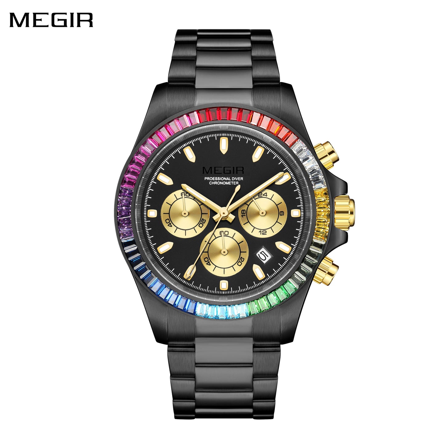 MEGIR Mens Watches Top Brand Luxury Business Wristwatches Stainless Steel Waterproof Date Quartz Chronograph Reloj Hombre 8410