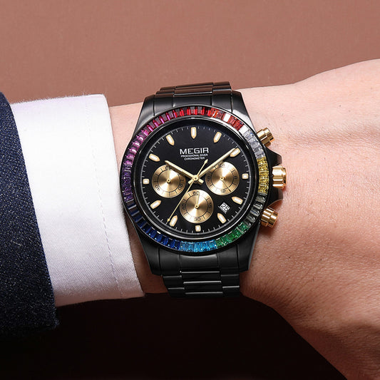 MEGIR Mens Watches Top Brand Luxury Business Wristwatches Stainless Steel Waterproof Date Quartz Chronograph Reloj Hombre 8410