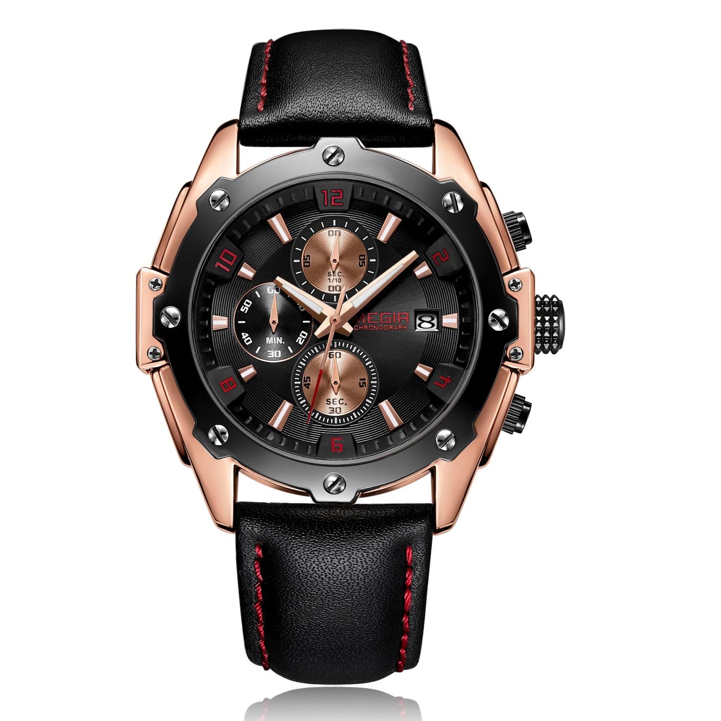 MEGIR Black Mens Watches Top Brand Luxury Chronograph Sports Quartz Wrist Watch Man Clock Waterproof Army Military Wristwatches