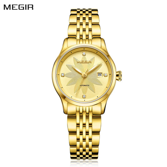 MEGIR Fashion Business Casual Watch for Women Sapphire Automatic Mechanical Wrist Watch Ladies Stainless Steel Female Date Clock