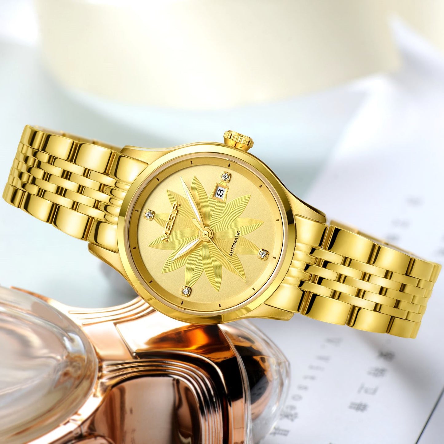 MEGIR Fashion Business Casual Watch for Women Sapphire Automatic Mechanical Wrist Watch Ladies Stainless Steel Female Date Clock