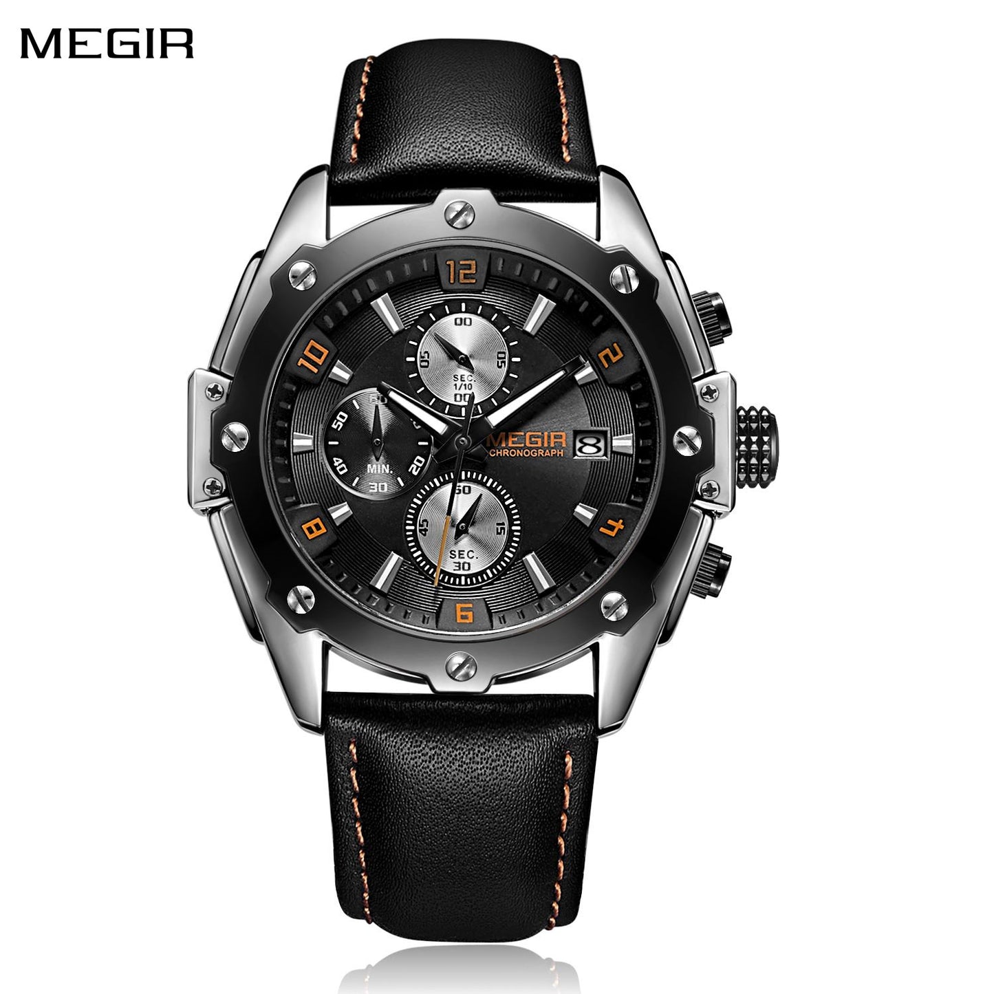 MEGIR Black Mens Watches Top Brand Luxury Chronograph Sports Quartz Wrist Watch Man Clock Waterproof Army Military Wristwatches