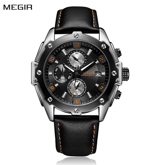 MEGIR Black Mens Watches Top Brand Luxury Chronograph Sports Quartz Wrist Watch Man Clock Waterproof Army Military Wristwatches