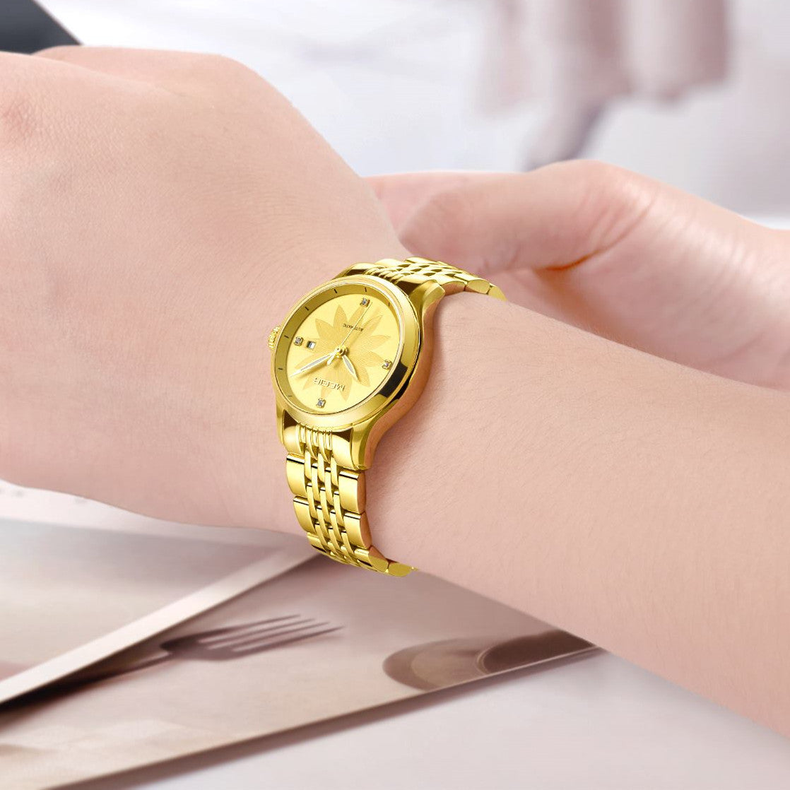 MEGIR Fashion Business Casual Watch for Women Sapphire Automatic Mechanical Wrist Watch Ladies Stainless Steel Female Date Clock