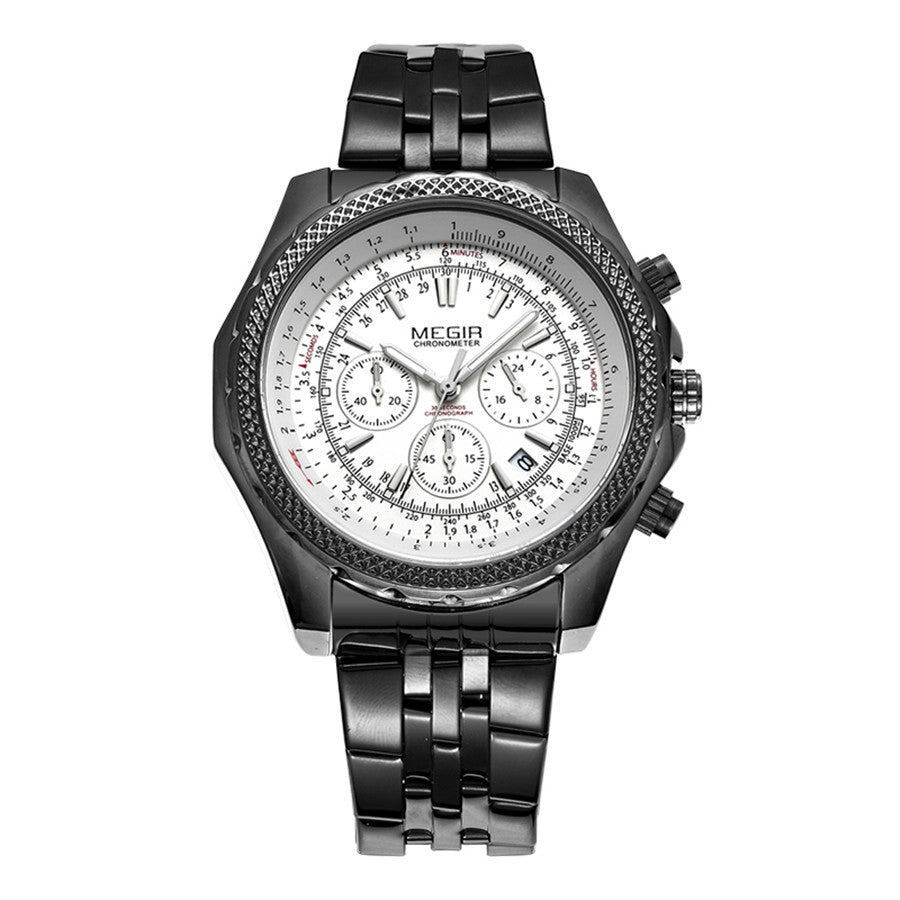 MEGIR Fashion Business Men's Watch Stainless Steel Quartz Wristwatch Calendar Big Dial Man Military Sports Chronograph Clock