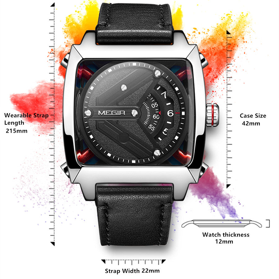 MEGIR Watches for Men Leather Strap Automatic Mechanical Watch Waterproof Business Casual Wristwatch Date Clock Montre Homme