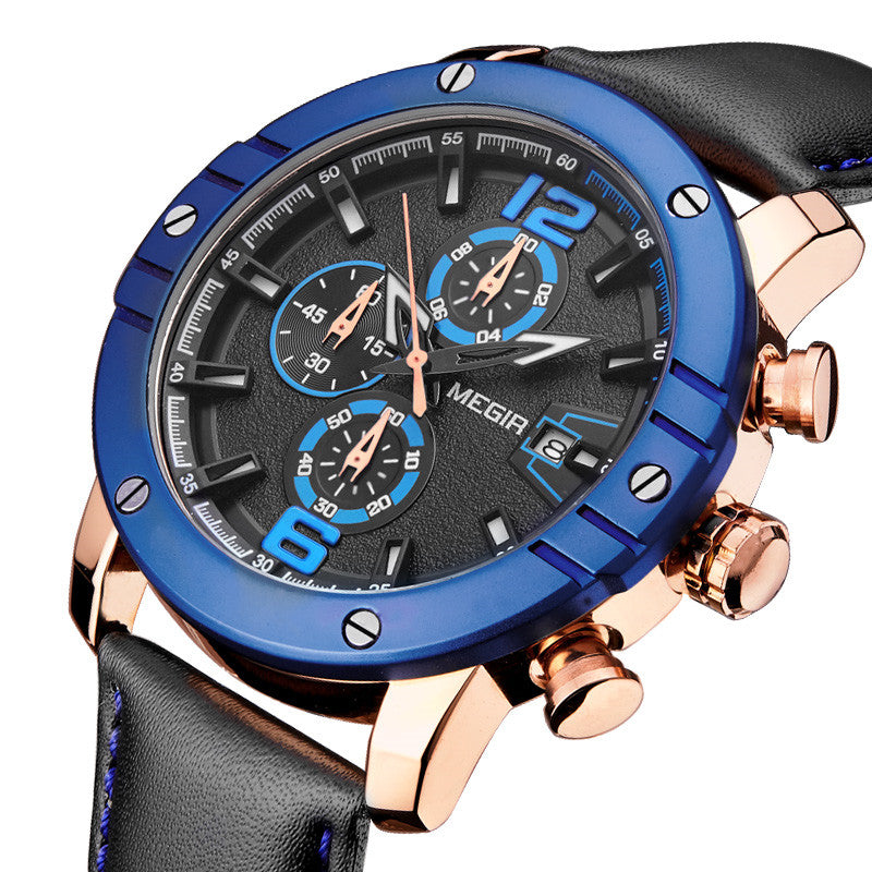 MEGIR Fashion Men's Quartz Watch Top Brand Luxury Business Casual Wristwatch Leather Strap Military Sports Watch Male Clock 2046