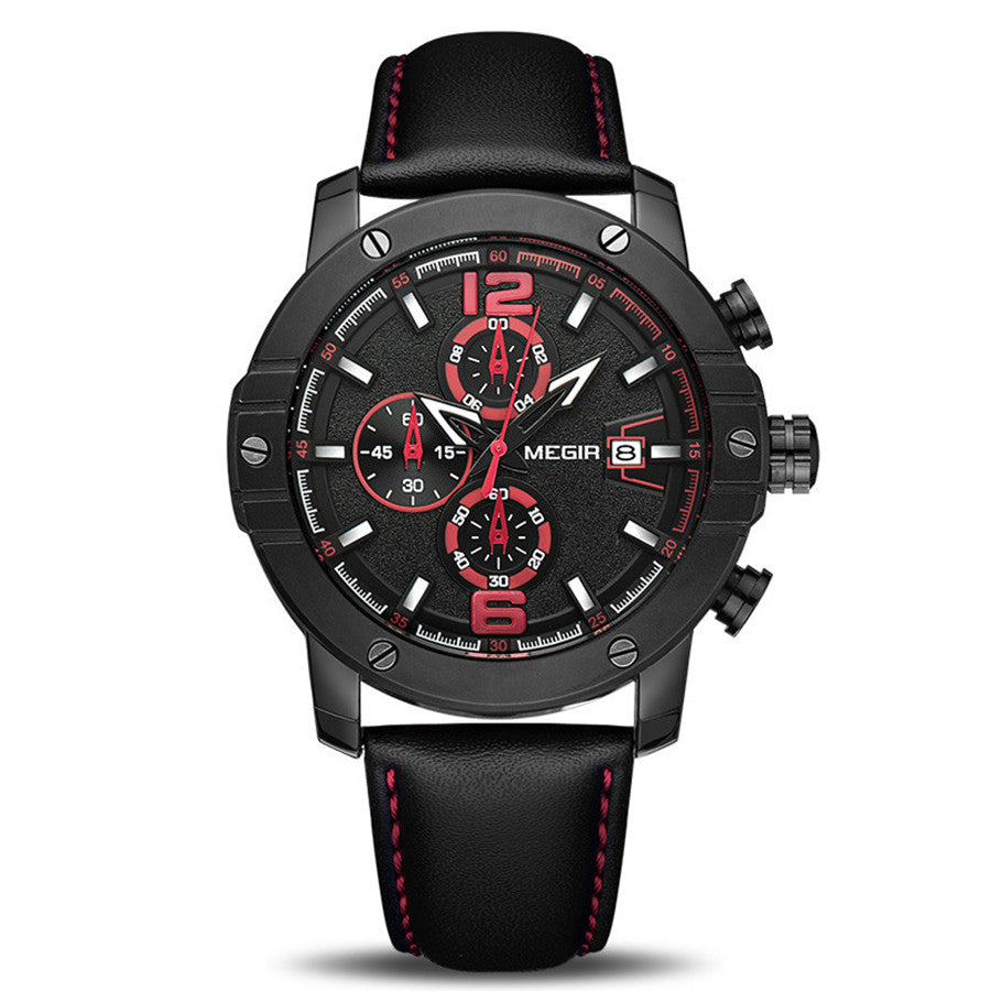 MEGIR Fashion Men's Quartz Watch Top Brand Luxury Business Casual Wristwatch Leather Strap Military Sports Watch Male Clock 2046