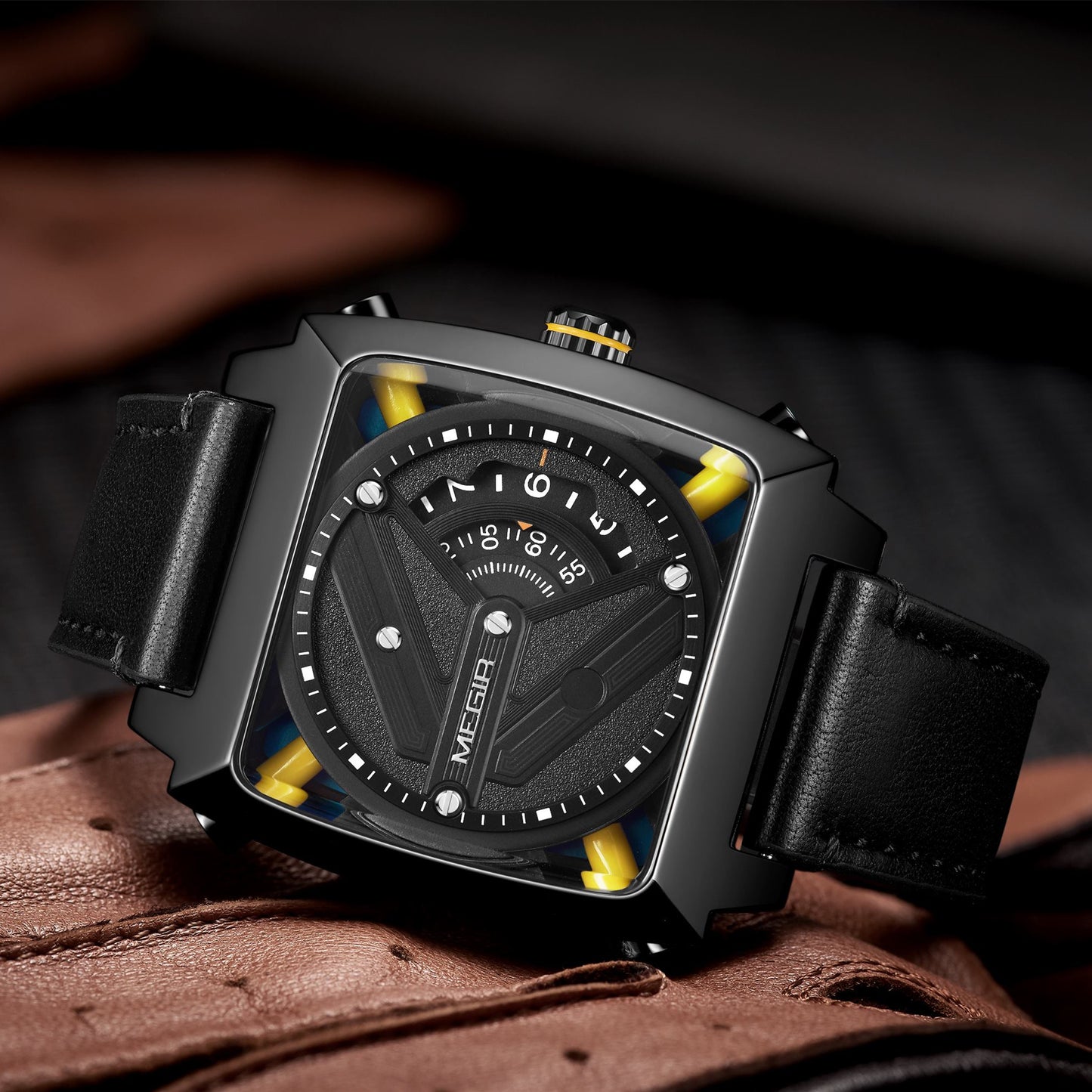 MEGIR Watches for Men Leather Strap Automatic Mechanical Watch Waterproof Business Casual Wristwatch Date Clock Montre Homme