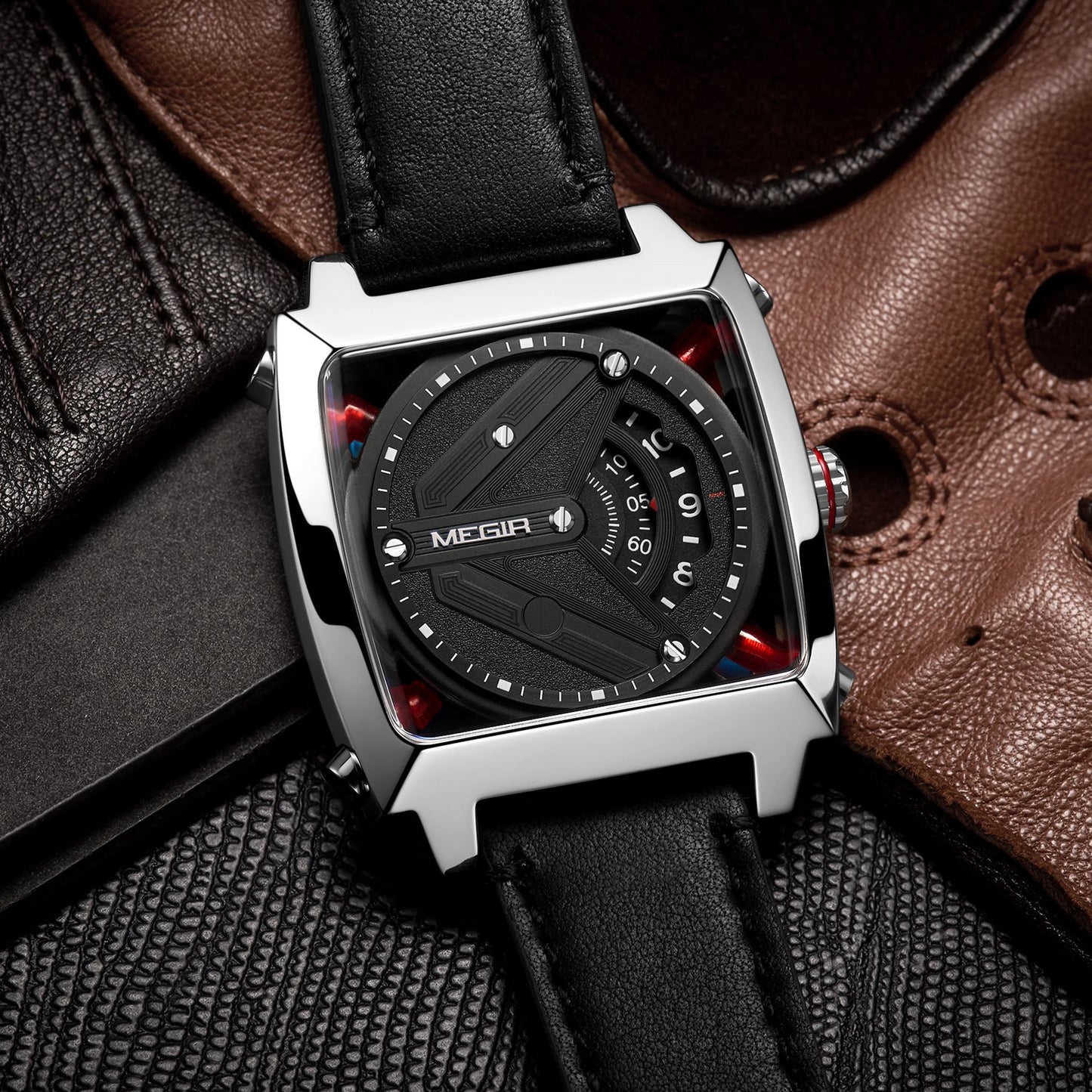 MEGIR Watches for Men Leather Strap Automatic Mechanical Watch Waterproof Business Casual Wristwatch Date Clock Montre Homme