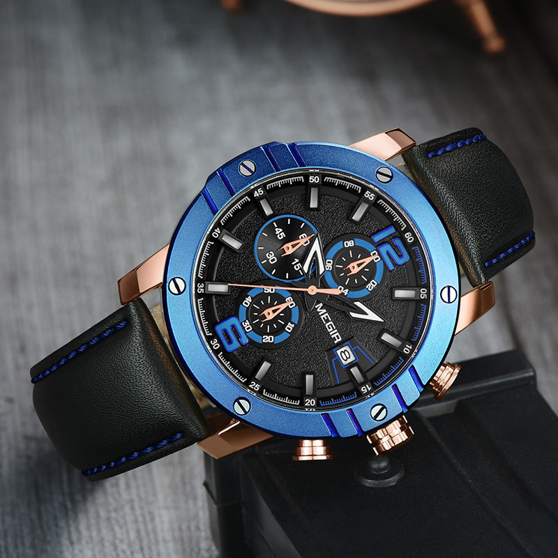 MEGIR Fashion Men's Quartz Watch Top Brand Luxury Business Casual Wristwatch Leather Strap Military Sports Watch Male Clock 2046