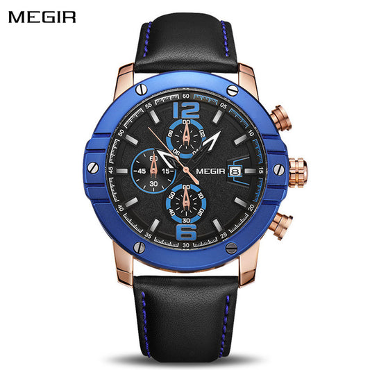 MEGIR Fashion Men's Quartz Watch Top Brand Luxury Business Casual Wristwatch Leather Strap Military Sports Watch Male Clock 2046