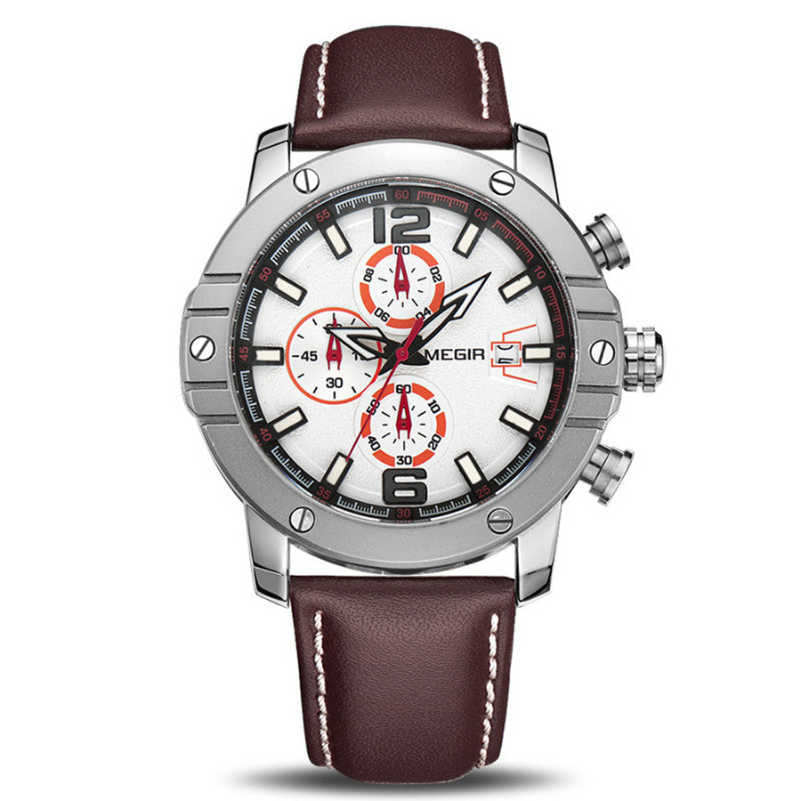 MEGIR Fashion Men's Quartz Watch Top Brand Luxury Business Casual Wristwatch Leather Strap Military Sports Watch Male Clock 2046