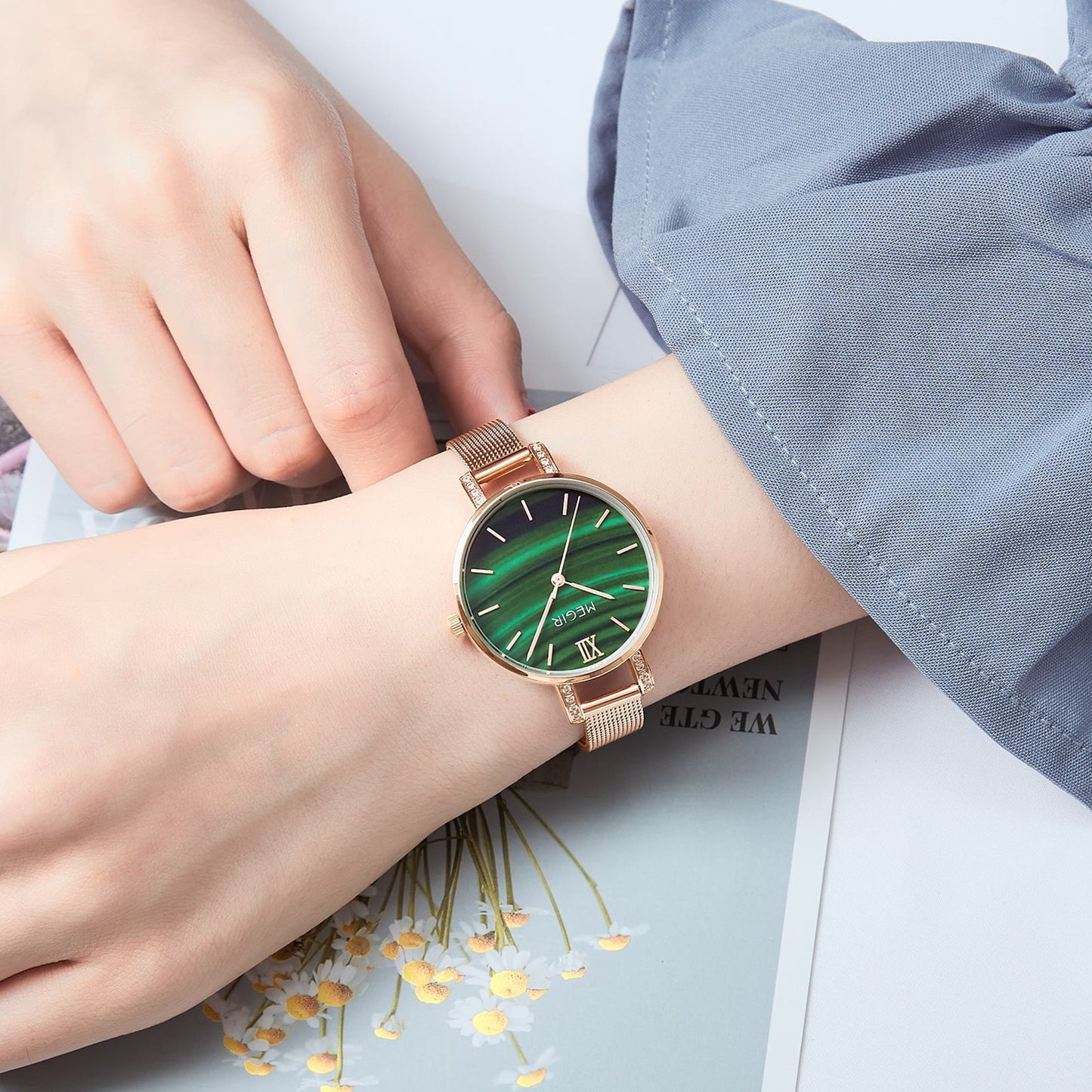 MEGIR Fashion Quartz Women Bracelet Watches Luxury Casual Ladies Dress Clock Female Steel Mesh Band Wristwatch Relogio Feminino