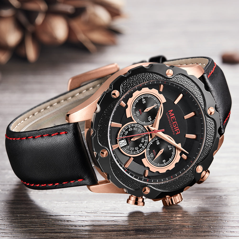 MEGIR Luxury Sports Watches for Men Waterproof Quartz Wrist Watch Chronograph Fashion Leather Military Clock Reloj Hombre 2070