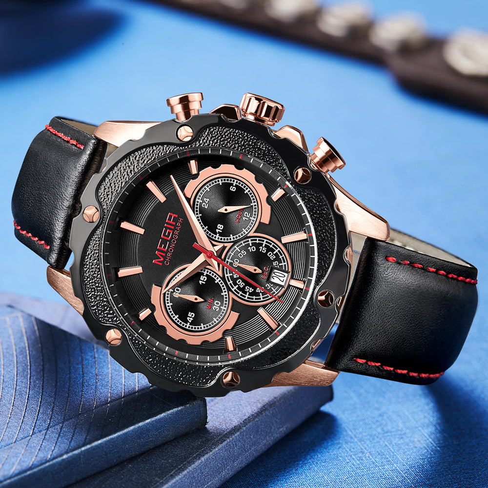MEGIR Luxury Sports Watches for Men Waterproof Quartz Wrist Watch Chronograph Fashion Leather Military Clock Reloj Hombre 2070