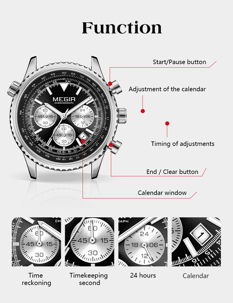 MEGIR Luxury Watches Men Fashion Silicone Band Quartz Military WristWatch Waterproof Big Dial Sport Chronograph with Date Clock