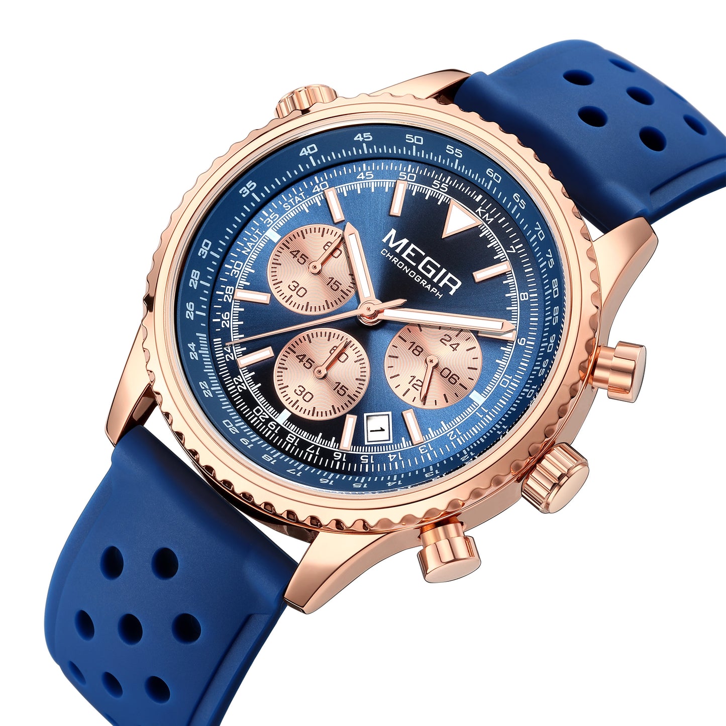 MEGIR Luxury Watches Men Fashion Silicone Band Quartz Military WristWatch Waterproof Big Dial Sport Chronograph with Date Clock
