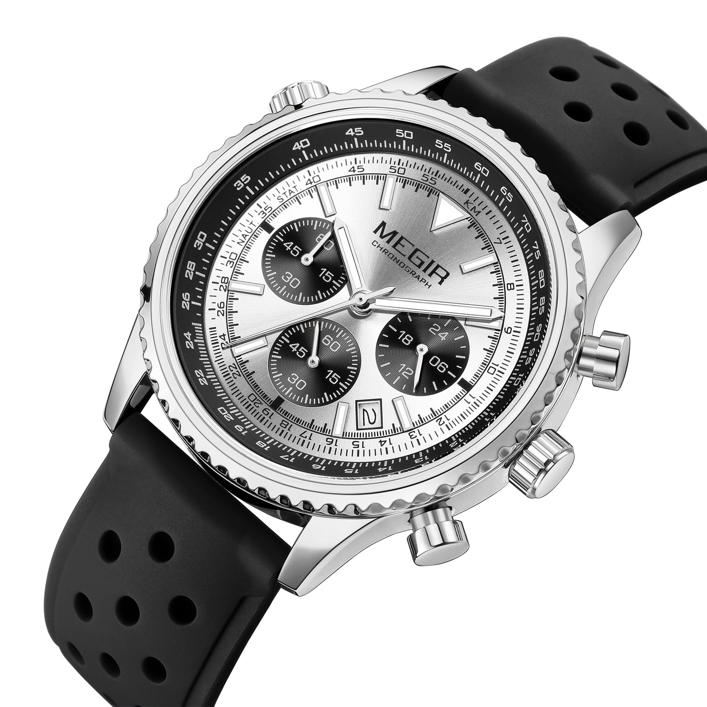 MEGIR Luxury Watches Men Fashion Silicone Band Quartz Military WristWatch Waterproof Big Dial Sport Chronograph with Date Clock