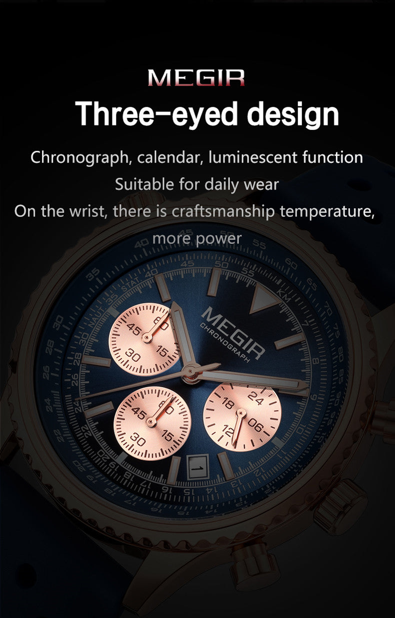 MEGIR Luxury Watches Men Fashion Silicone Band Quartz Military WristWatch Waterproof Big Dial Sport Chronograph with Date Clock