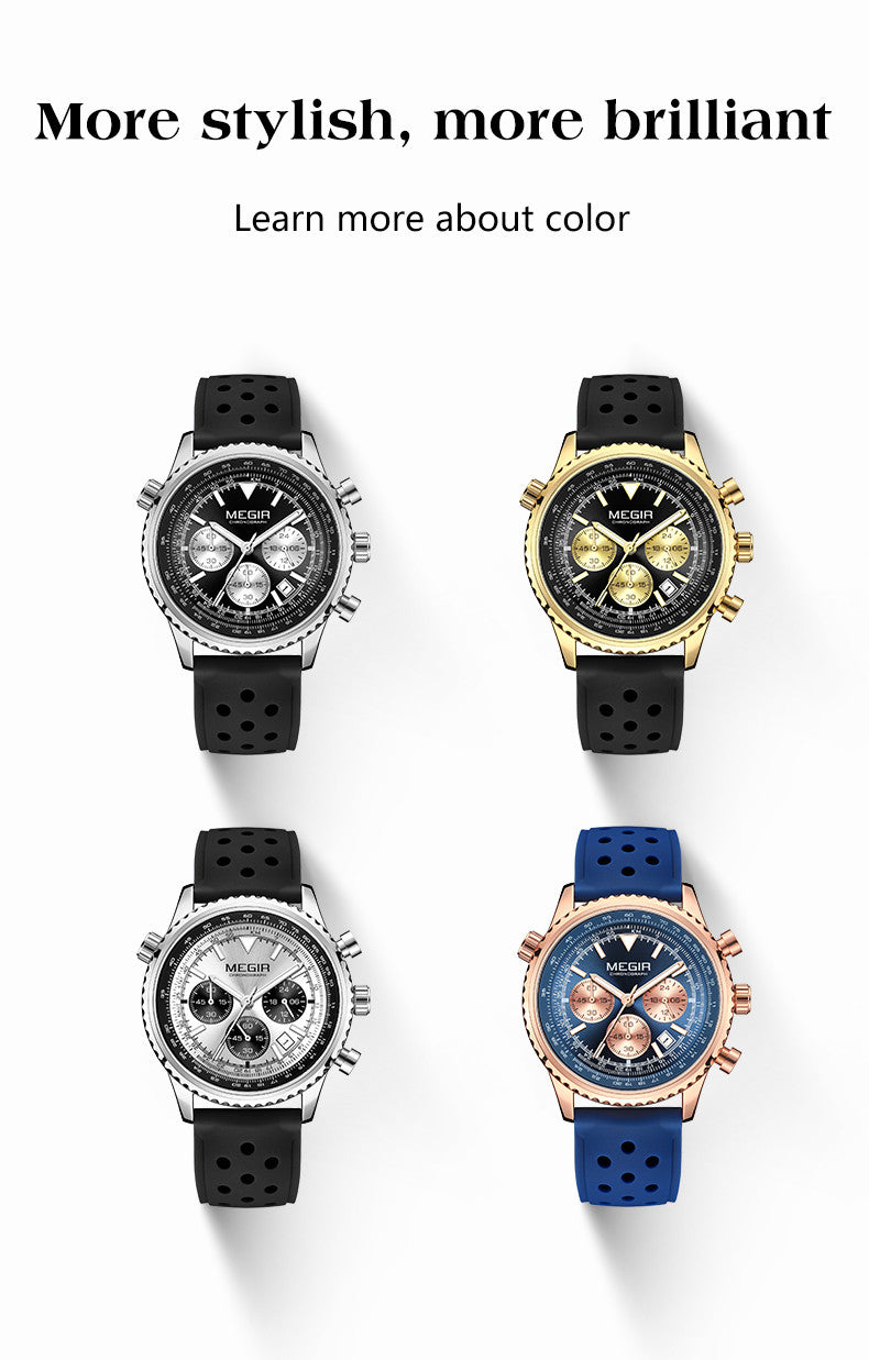 MEGIR Luxury Watches Men Fashion Silicone Band Quartz Military WristWatch Waterproof Big Dial Sport Chronograph with Date Clock
