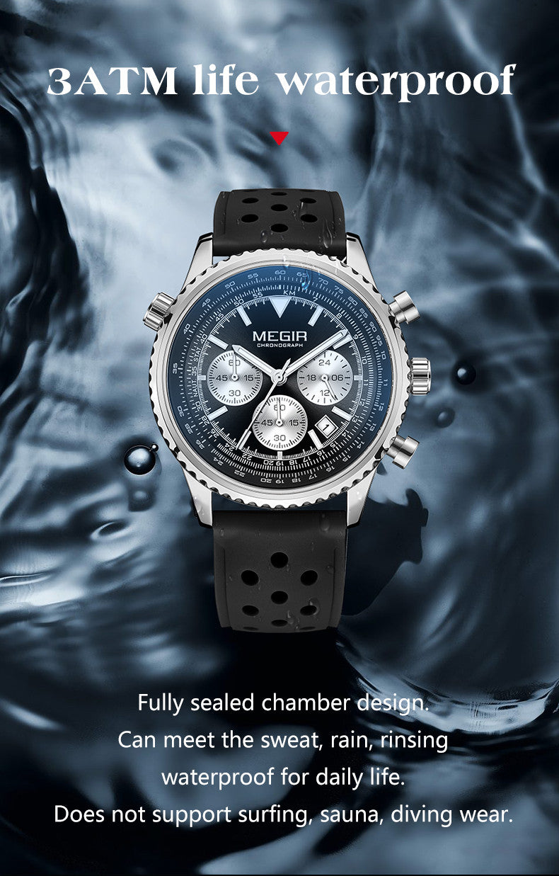 MEGIR Luxury Watches Men Fashion Silicone Band Quartz Military WristWatch Waterproof Big Dial Sport Chronograph with Date Clock