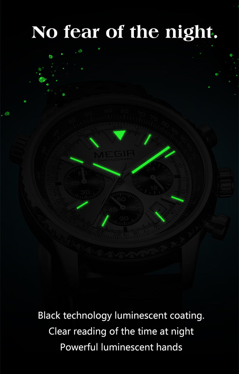 MEGIR Luxury Watches Men Fashion Silicone Band Quartz Military WristWatch Waterproof Big Dial Sport Chronograph with Date Clock