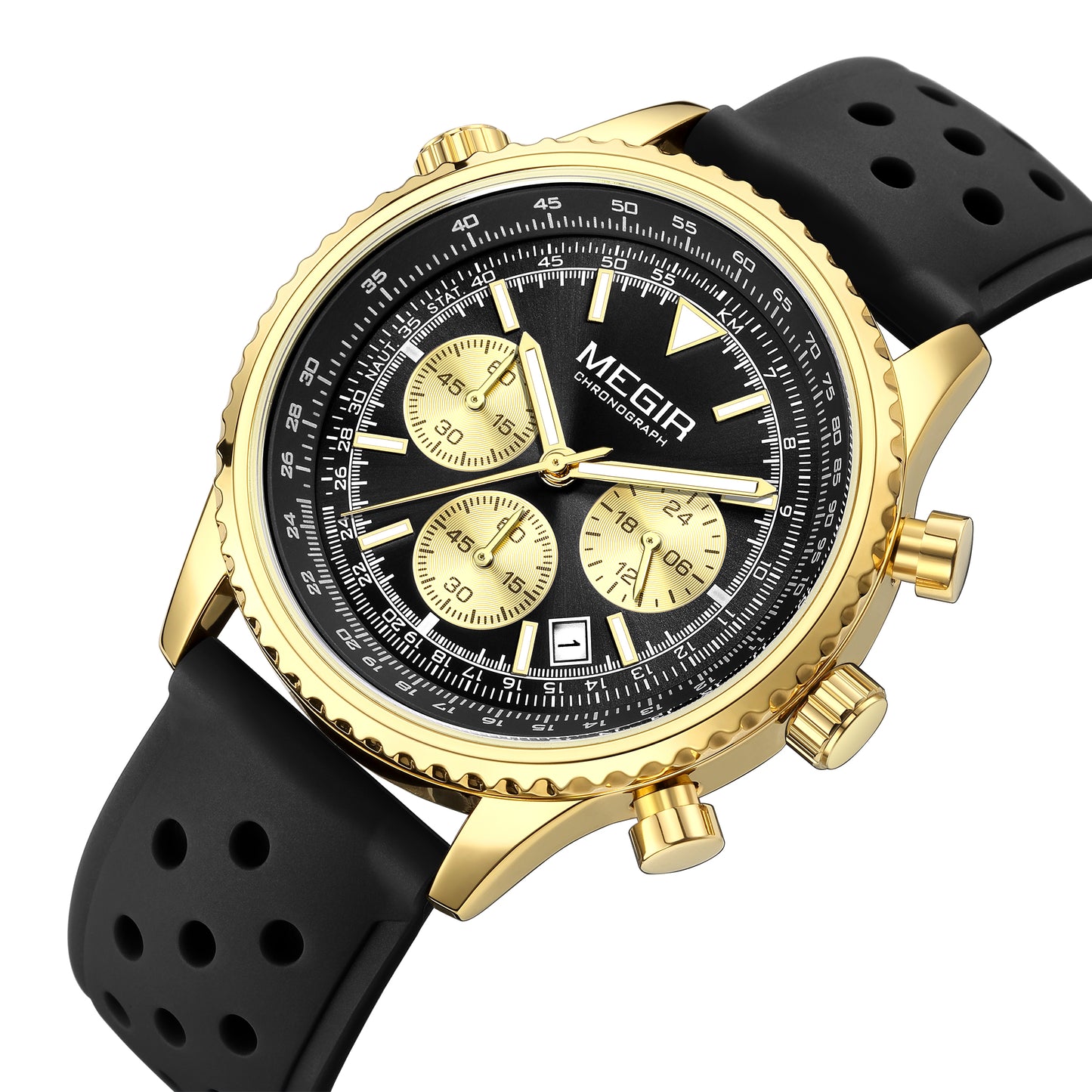MEGIR Luxury Watches Men Fashion Silicone Band Quartz Military WristWatch Waterproof Big Dial Sport Chronograph with Date Clock