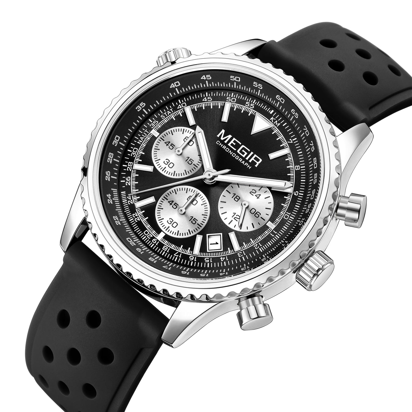 MEGIR Luxury Watches Men Fashion Silicone Band Quartz Military WristWatch Waterproof Big Dial Sport Chronograph with Date Clock