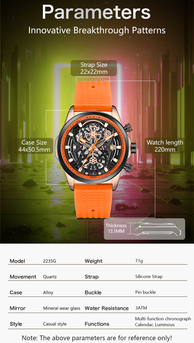 MEGIR Sports Watches Brand Luxury Wrist Watch Clock for Men Silicone Strap Luminous Quartz Big Dial Wristwatch Relogio Masculino
