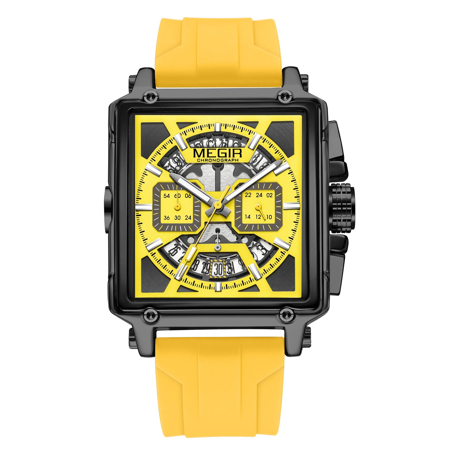 MEGIR Top Brand Men Watches Fashion Sport Military Chronograph Luminous Square Silicone Band Quartz Wristwatch Relogio Masculino